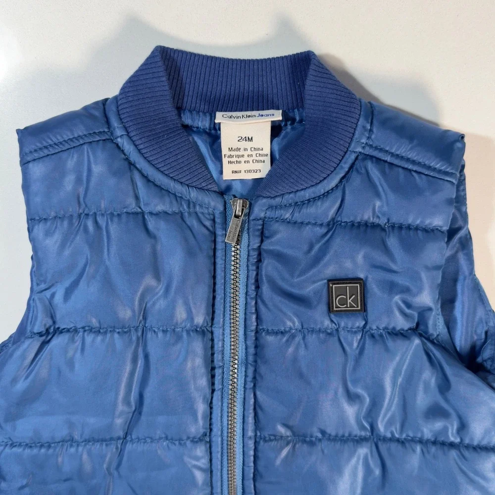 Calvin Klein Puffer Vest Kids 24M Blue Excellent Quilted Zip Up Logo Outerwear